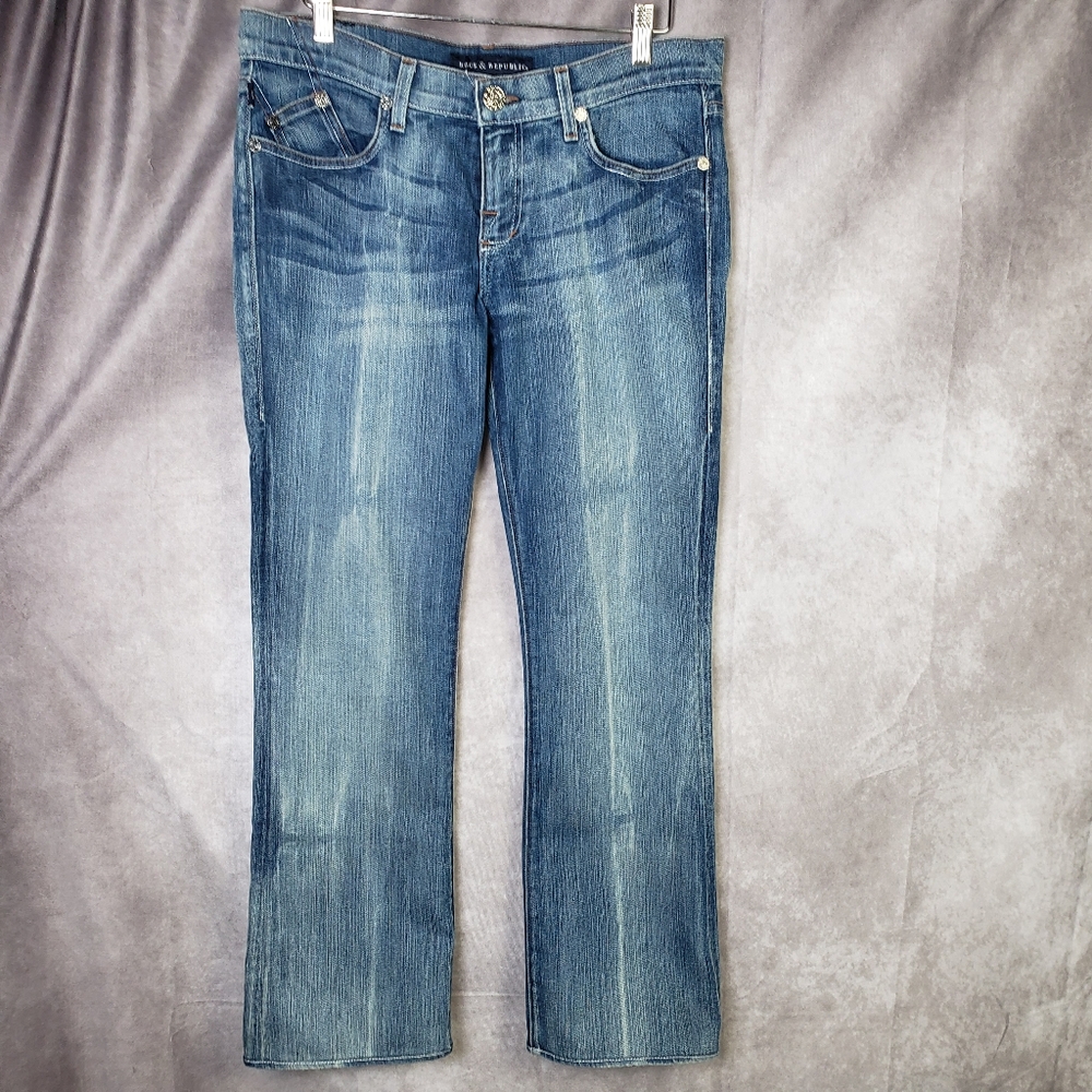 Rock & Republic Women's Kurt Bootcut Jeans Mid Rise Flap Back Pockets Size 30